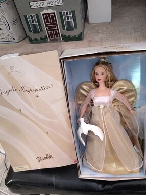 Vintage 1999 Barbie Gold and White Angel Doll with Dove